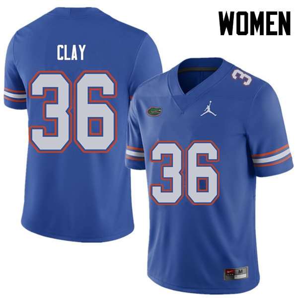 Women's NCAA Florida Gators Robert Clay #36 Stitched Authentic Jordan Brand Royal College Football Jersey AEL7365MU